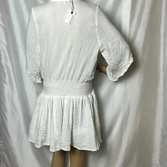 MIOU MUSE NWT  white mini flare gauze dress,cotton, smocked waistline - Picture 7 of 14
